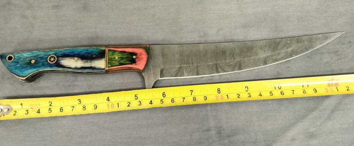 Damascus Knife 13" Blue & Tan Handle