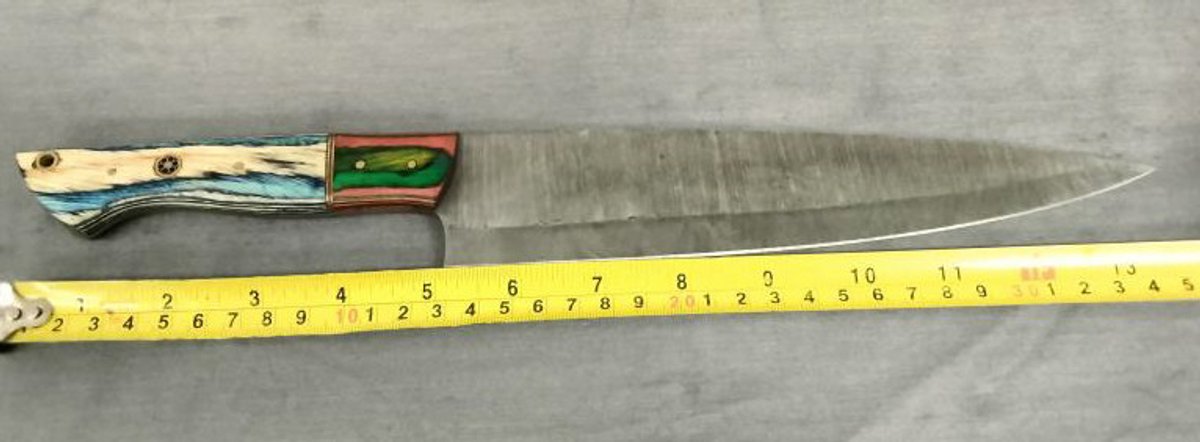 Damascus Knife 14" Blue & Tan Handle