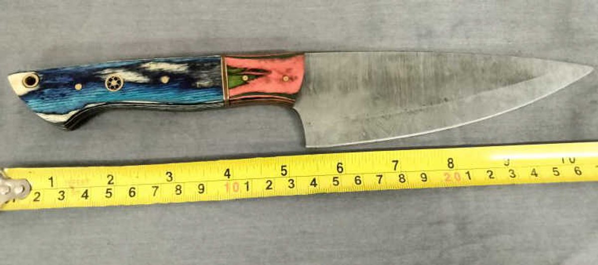 Damascus Knife 11" Blue & Tan Handle