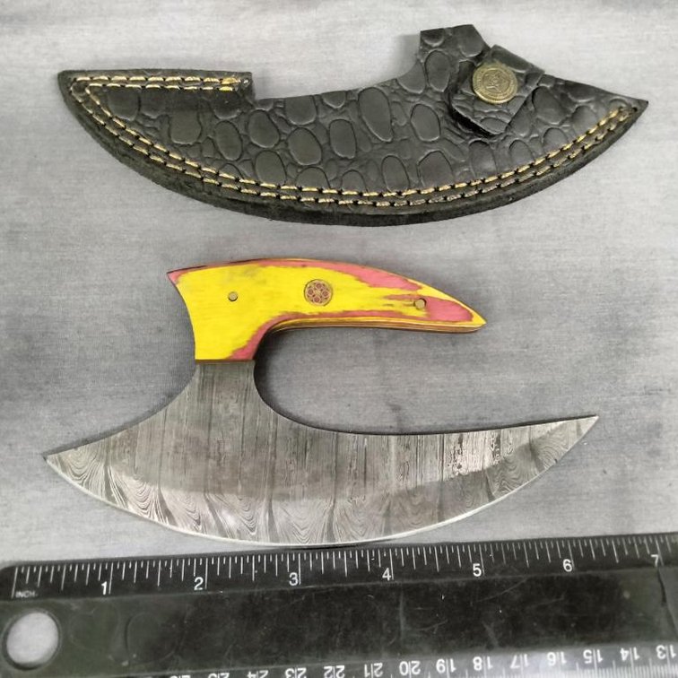 Damascus Ulu Knife 7" w/Sheath