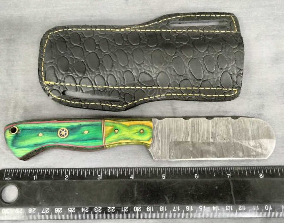 Damascus Bull Cutter Knife 8.5" w/Belt Holder