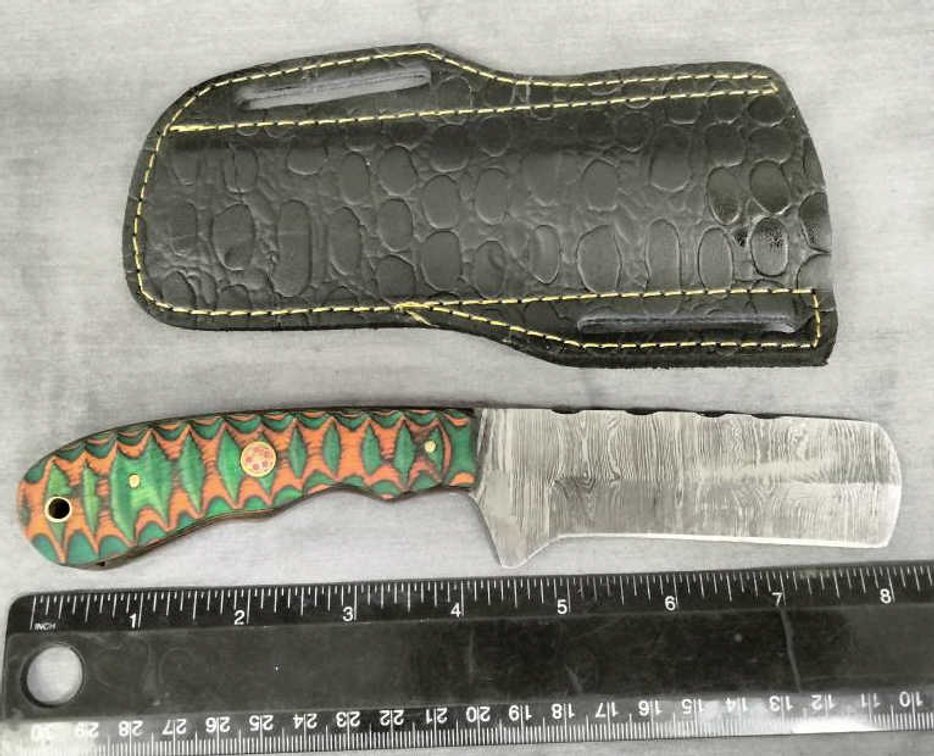 Damascus Bull Cutter Knife 8.5" w/Belt Holder