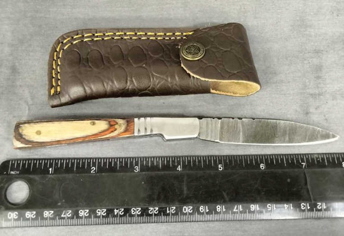 Damascus Pocket Knife 8" w/Belt Holder