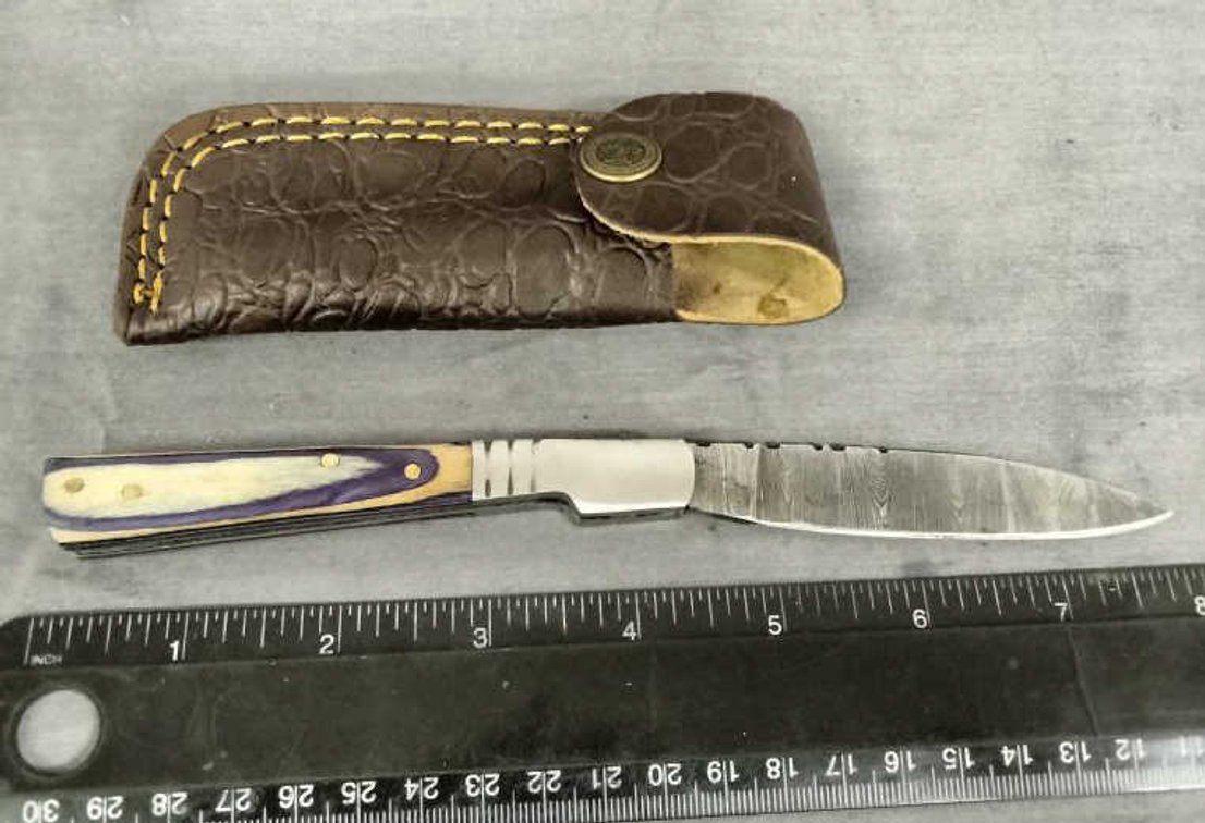 Damascus Pocket Knife 8" w/Belt Holder