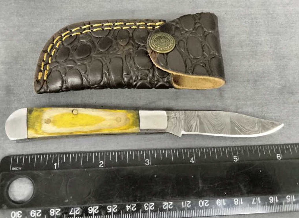 Damascus Pocket Knife 6.25" w/Belt Holder
