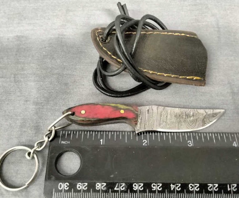 Miniature Damascus Knife Key Chain w/Sheath