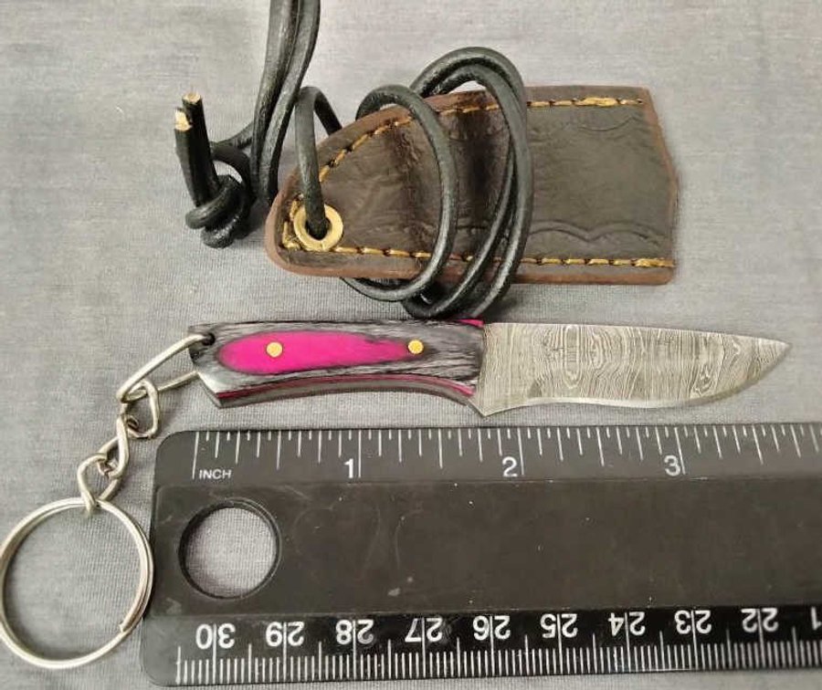 Miniature Damascus Knife Key Chain w/Sheath