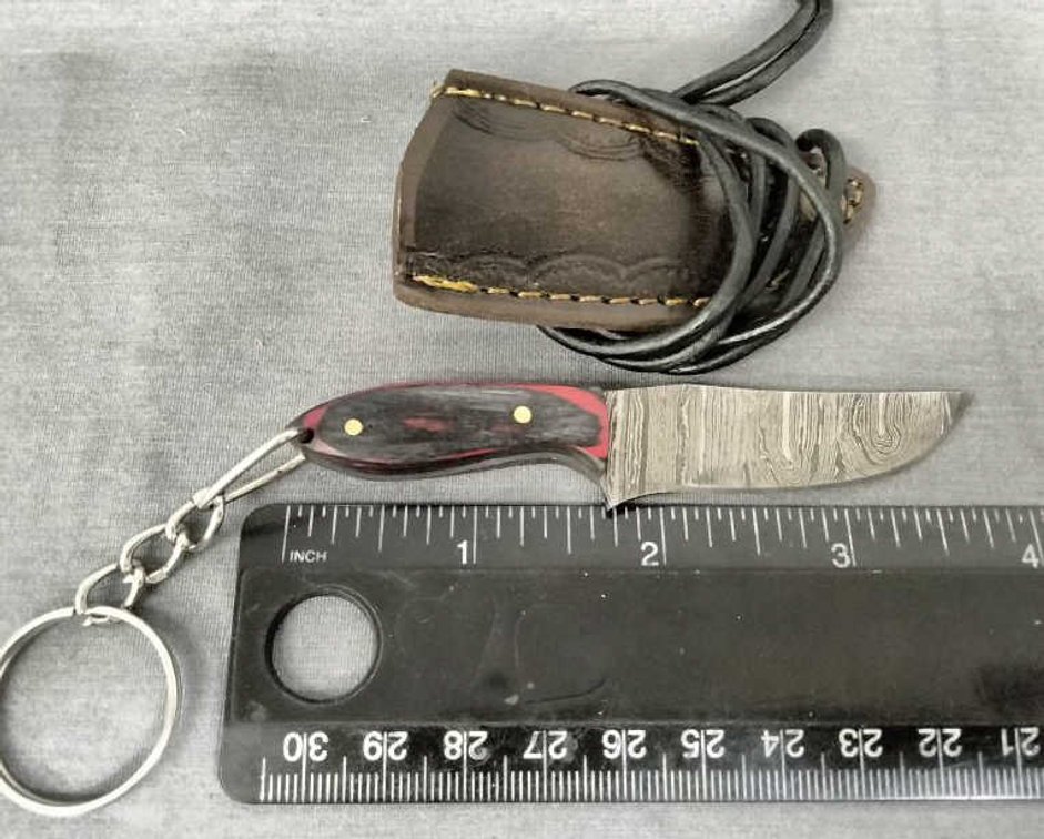 Miniature Damascus Knife Key Chain w/Sheath