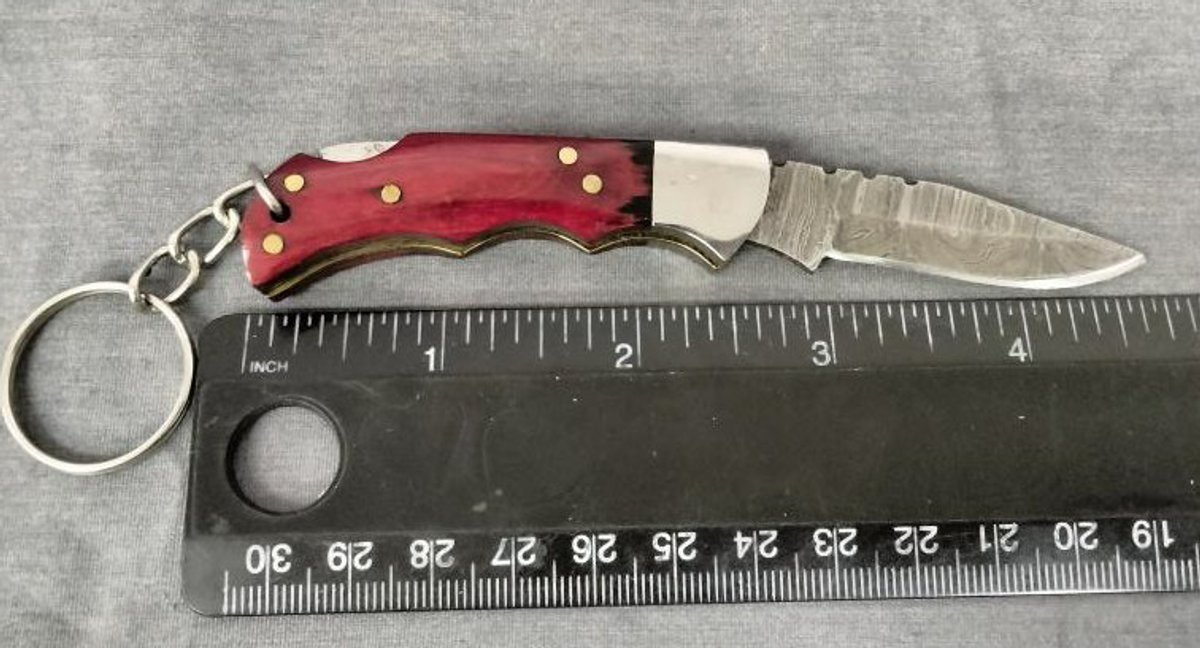 Damascus Pocket Knife Key Chain 4.75"