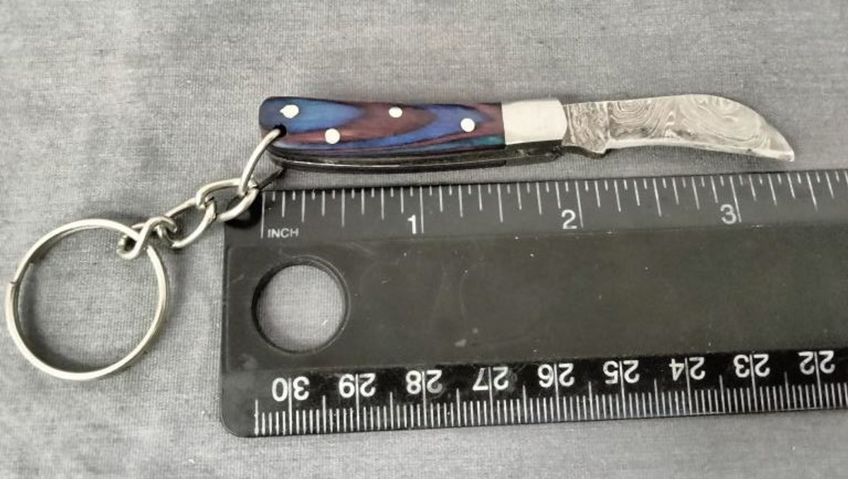 Damascus Pocket Knife Key Chain 3.5"