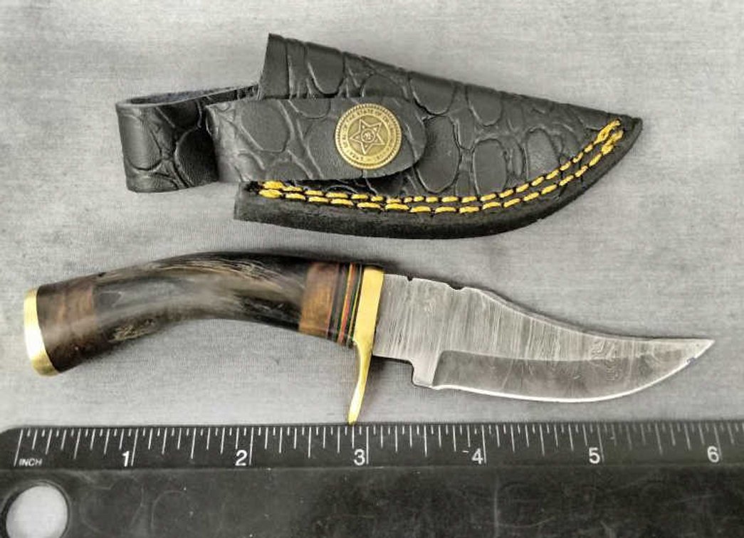 Damascus Curved Handled 6.25" Knife w/Sheath