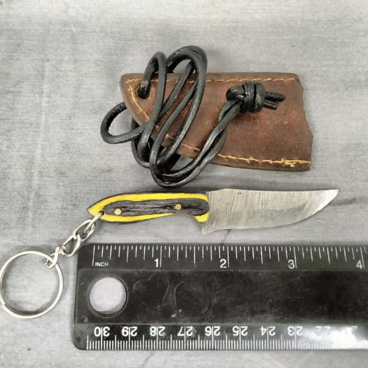 Miniature Damascus Knife Key Chain w/Sheath