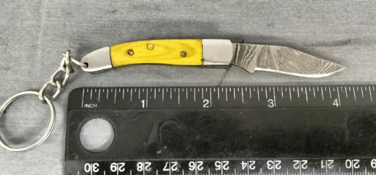 Damascus Pocket Knife Key Chain 4.25"