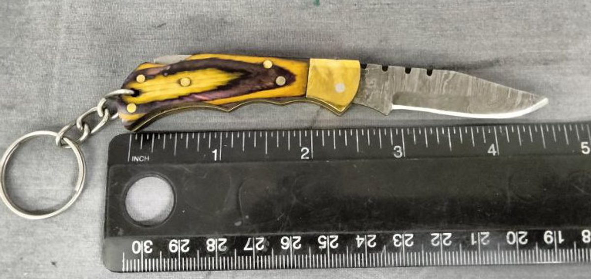 Damascus Pocket Knife Key Chain 4.5"