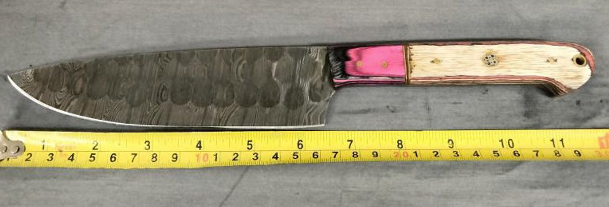 Damascus Knife12" Pink,Black,Tan & Red Handle