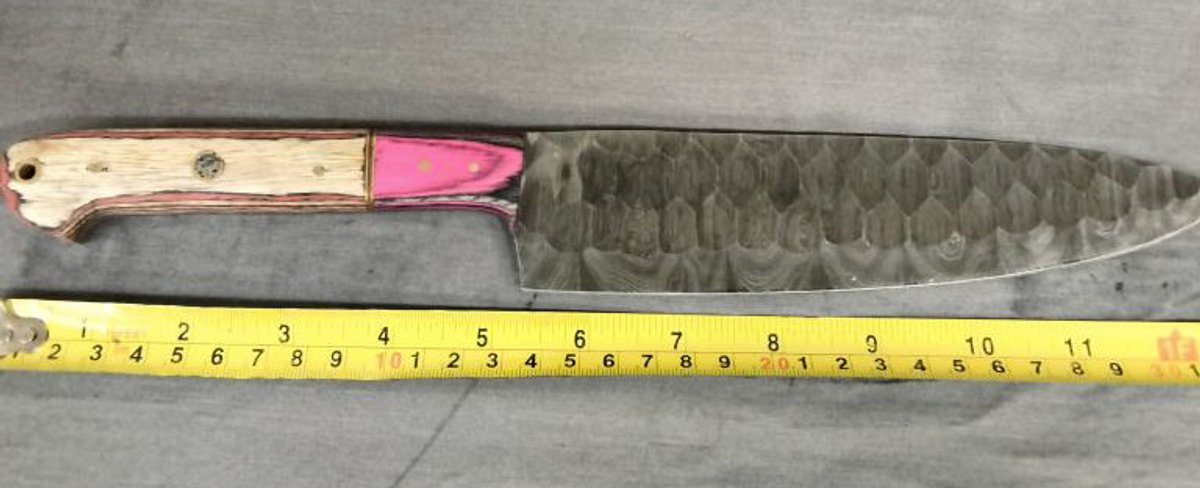 Damascus Knife13" Pink,Black,Tan & Red Handle