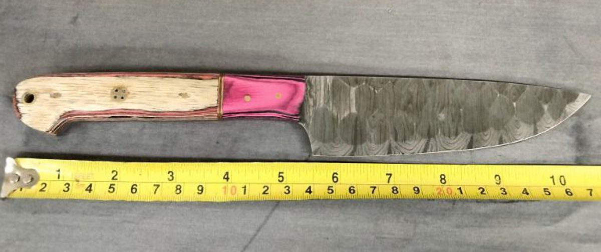 Damascus Knife11" Pink,Black,Tan & Red Handle