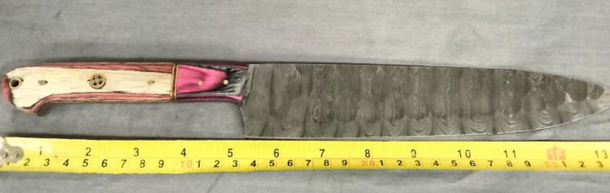Damascus Knife14" Pink,Black,Tan & Red Handle