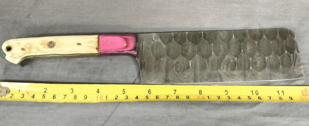 Damascus Cleaver 12" Pink,Black,Tan & Red Handle