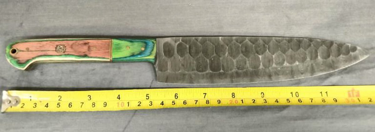 Damascus Knife 13" Brown, Green & Blue Handle