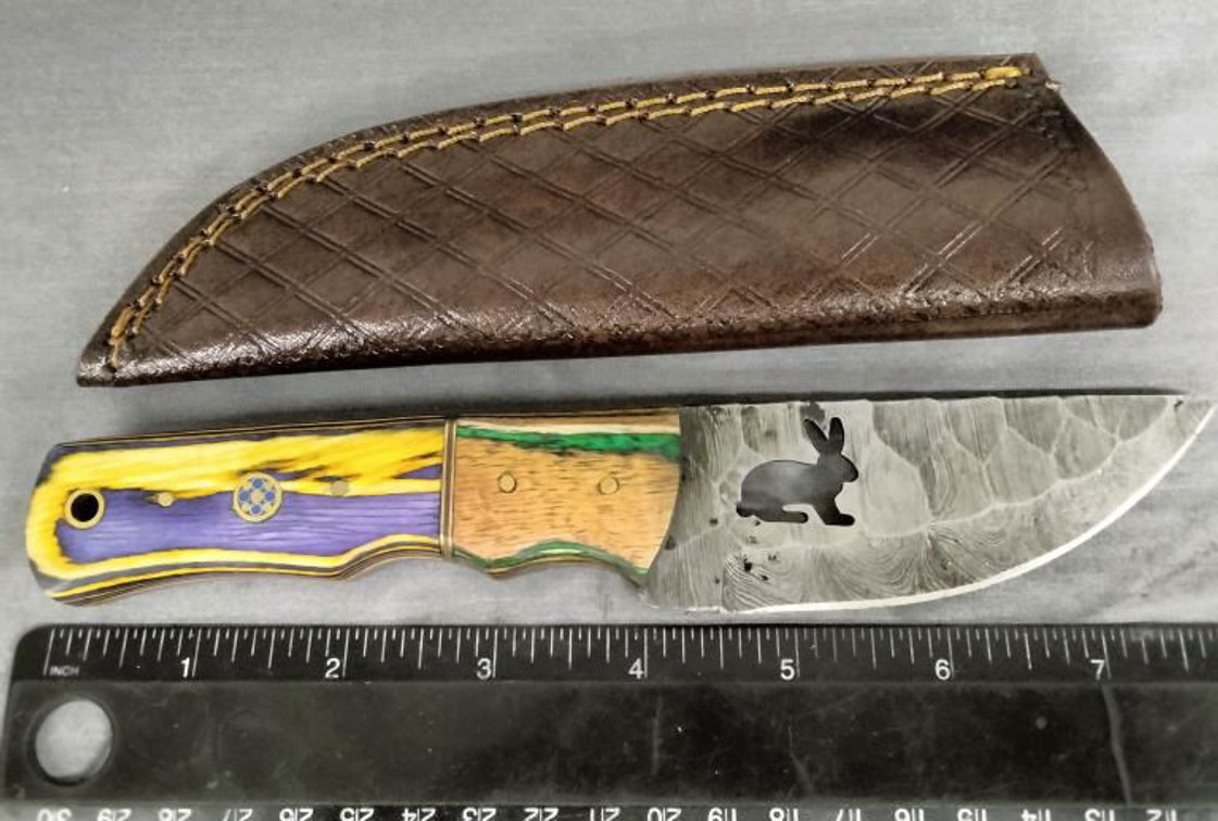 Damascus Hunting Knife 8" w/Sheath - Rabit