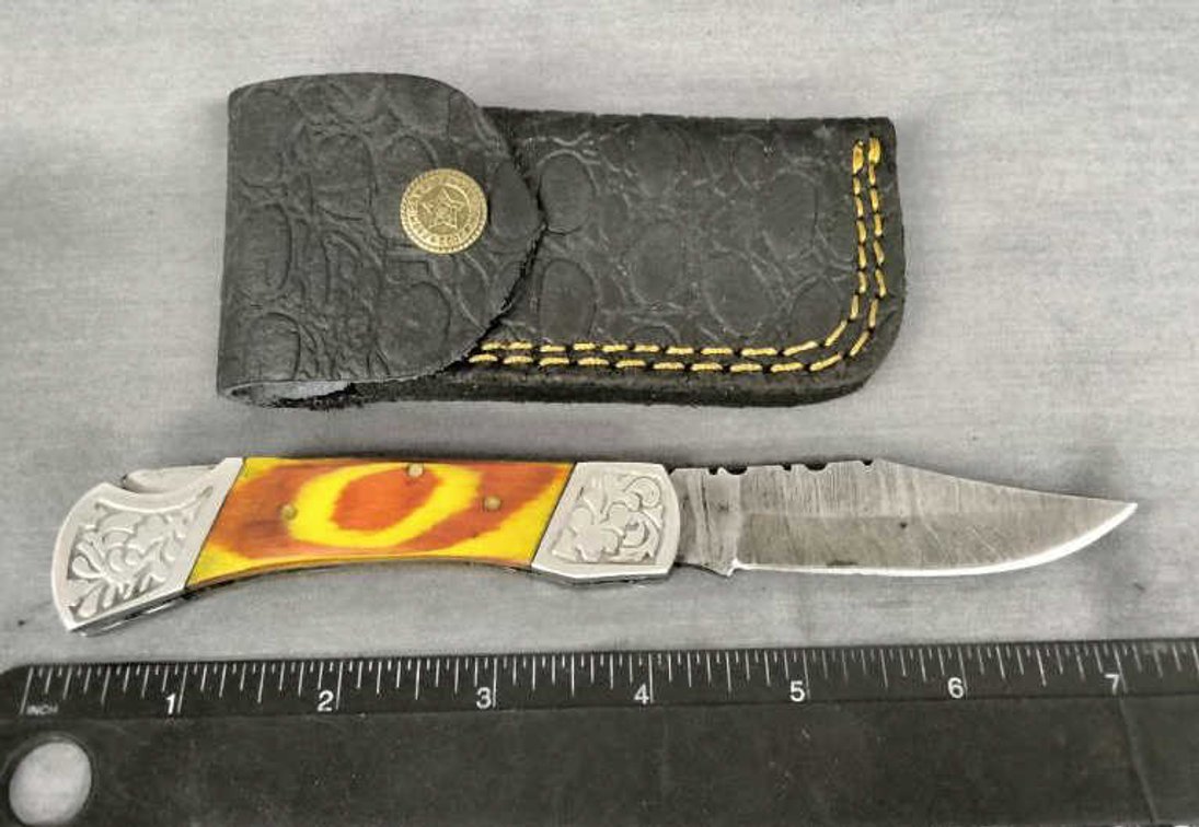 Damascus Pocket Knife 7" w/Belt Holder