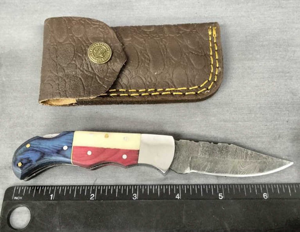 Damascus Pocket Knife 6.75" w/Belt Holder