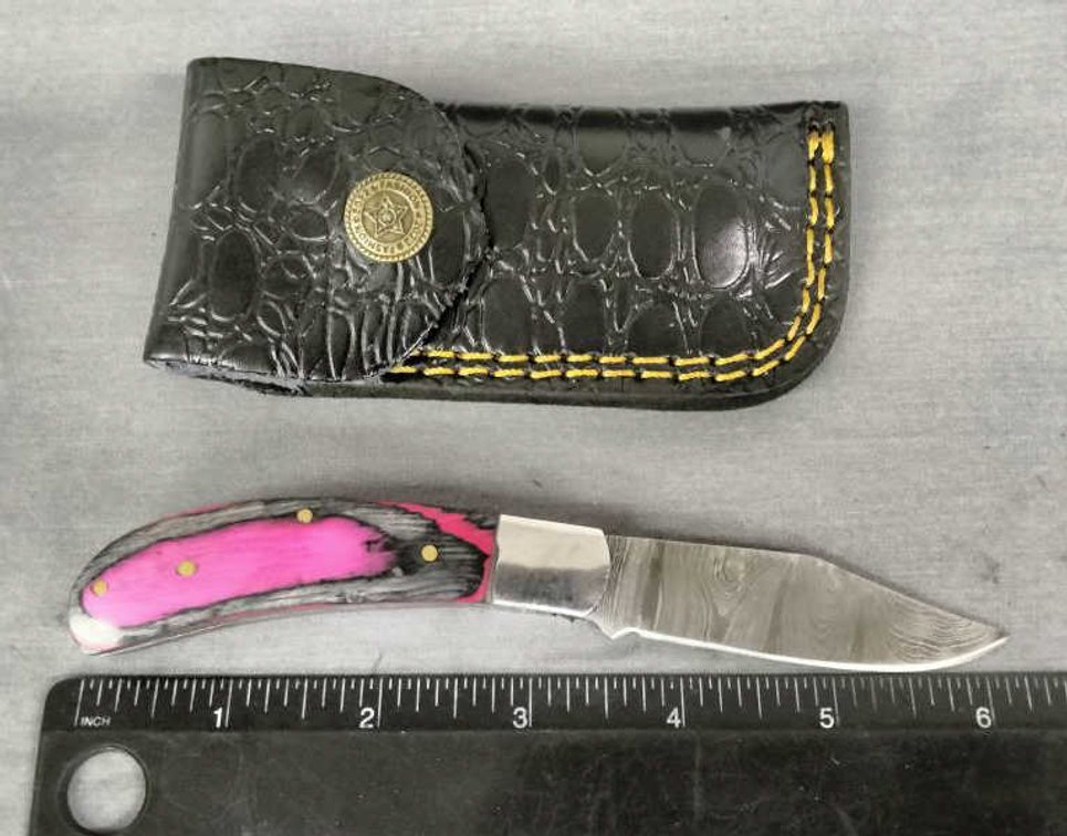 Damascus Pocket Knife 6.25" w/Belt Holder