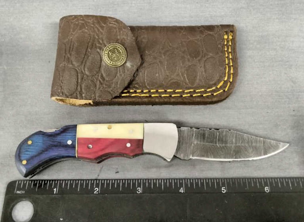 Damascus Pocket Knife 6.75" w/Belt Holder
