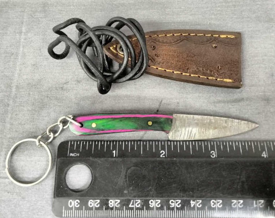 Miniature Damascus Knife Key Chain w/Sheath