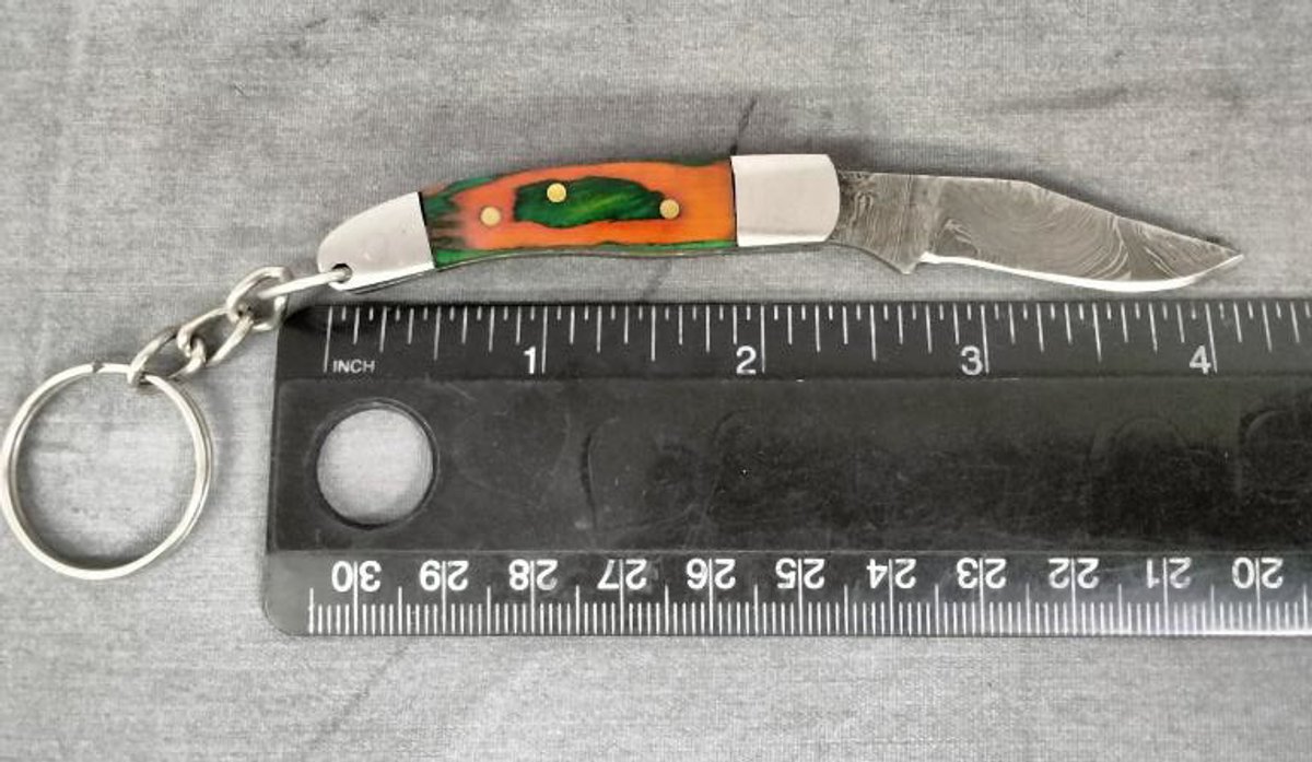 Damascus Pocket Knife Key Chain 4.25"