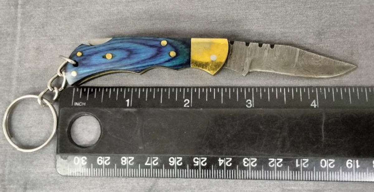 Damascus Pocket Knife Key Chain 4.75"
