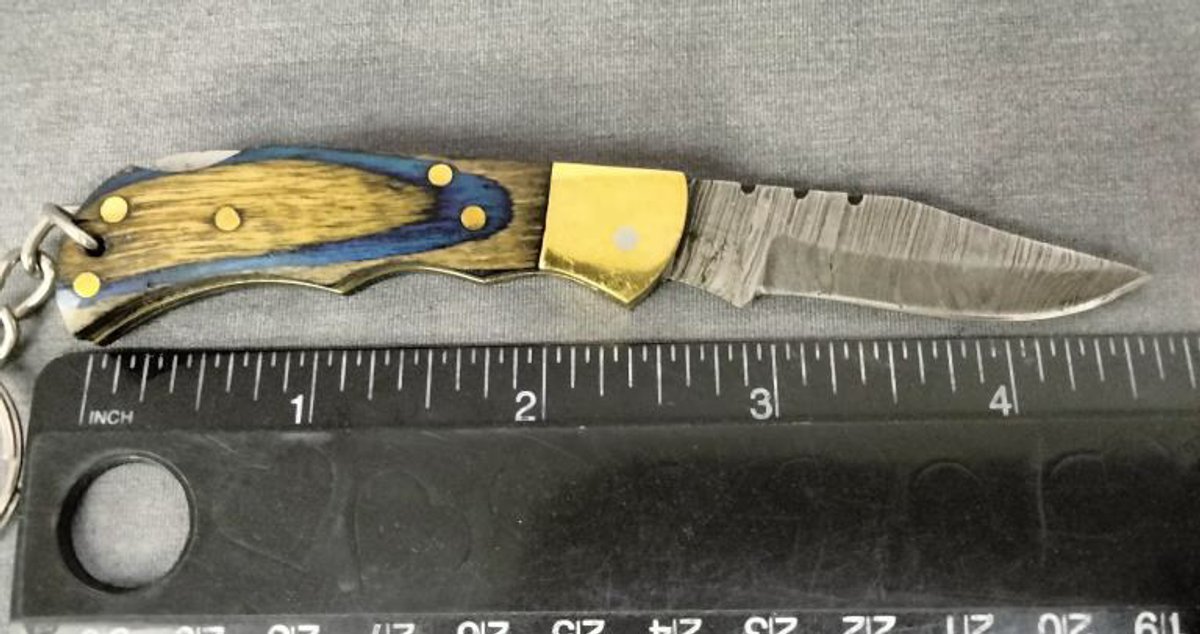 Damascus Pocket Knife Key Chain 4.5"
