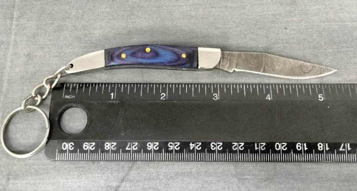 Damascus Pocket Knife Key Chain 5.25"