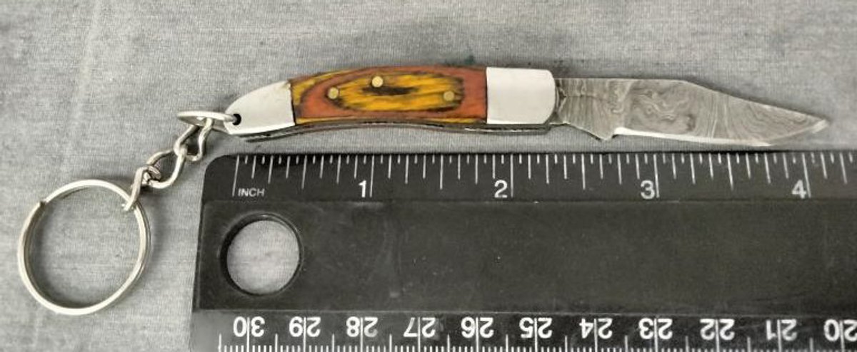 Damascus Pocket Knife Key Chain 4.25"