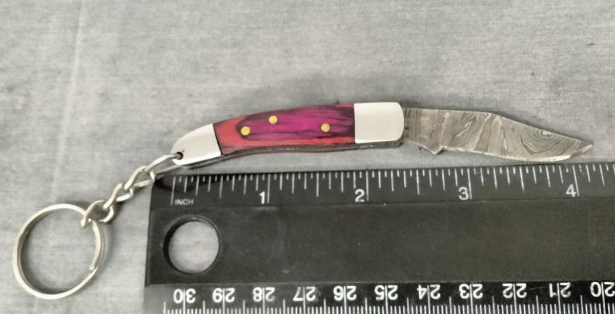 Damascus Pocket Knife Key Chain 4.25"
