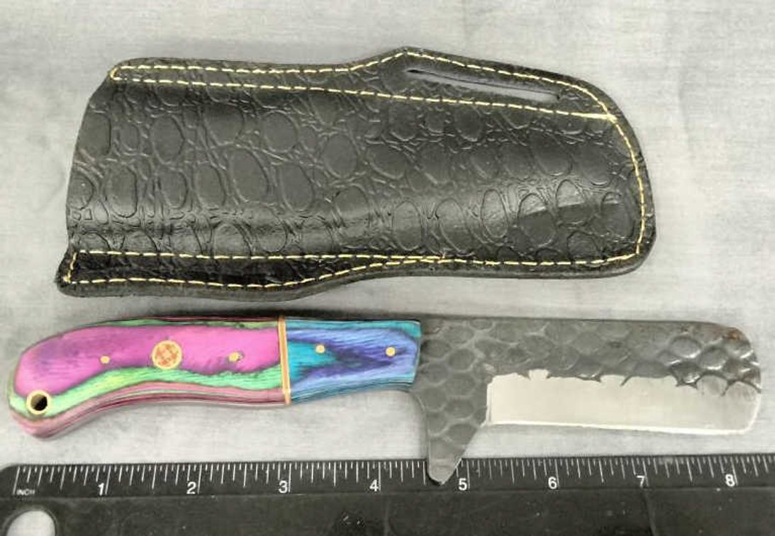 Damascus Bull Cutter Knife 8.5" w/Belt Holder