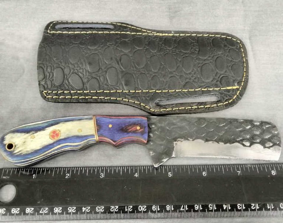 Damascus Bull Cutter Knife 8.5" w/Belt Holder