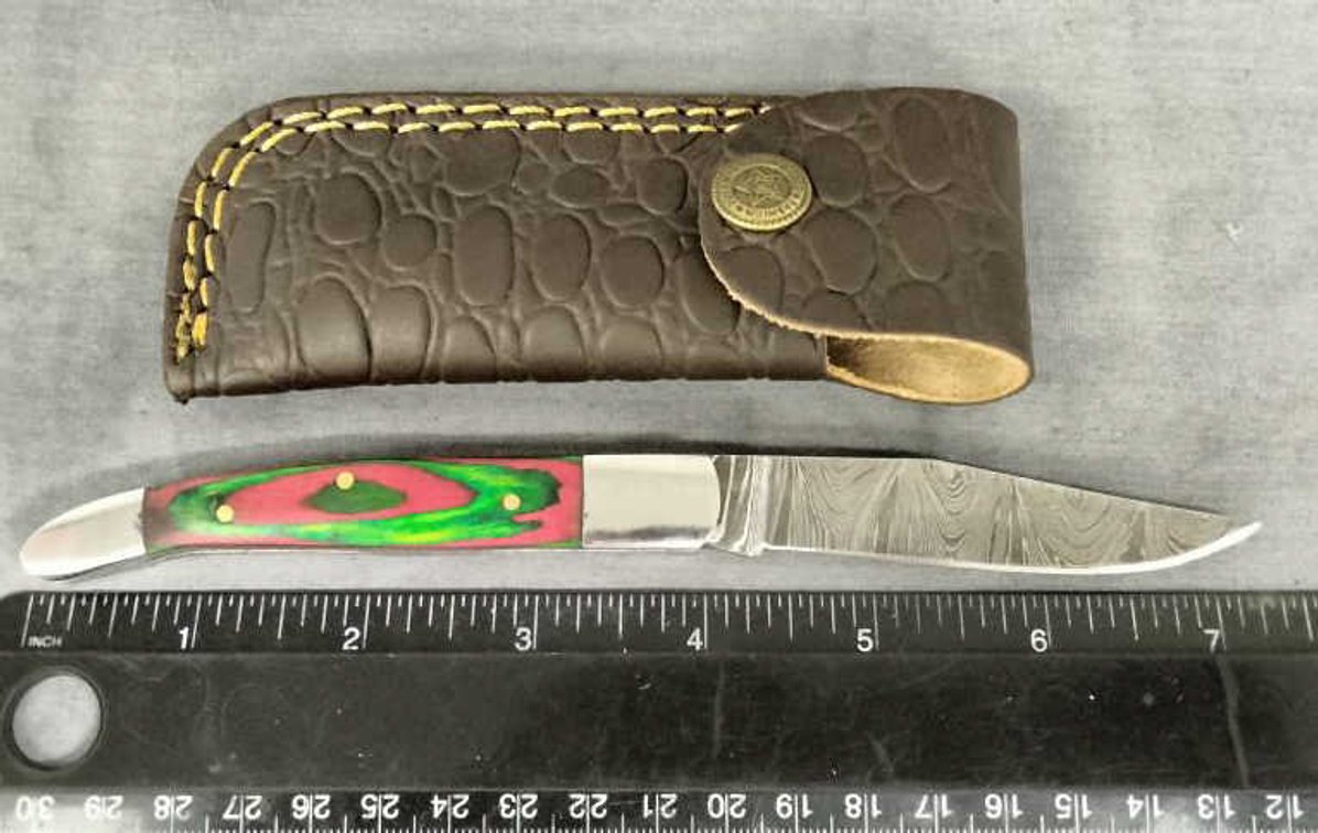 Damascus Pocket Knife 7.25" w/Belt Holder