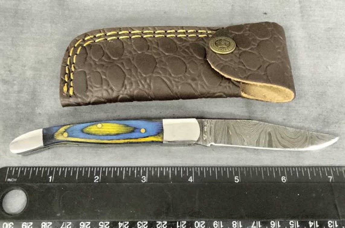 Damascus Pocket Knife 7.25" w/Belt Holder