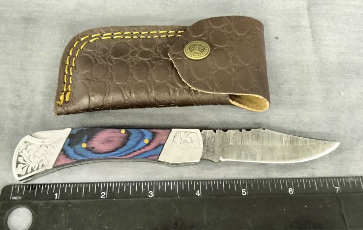 Damascus Pocket Knife 7.25" w/Belt Holder