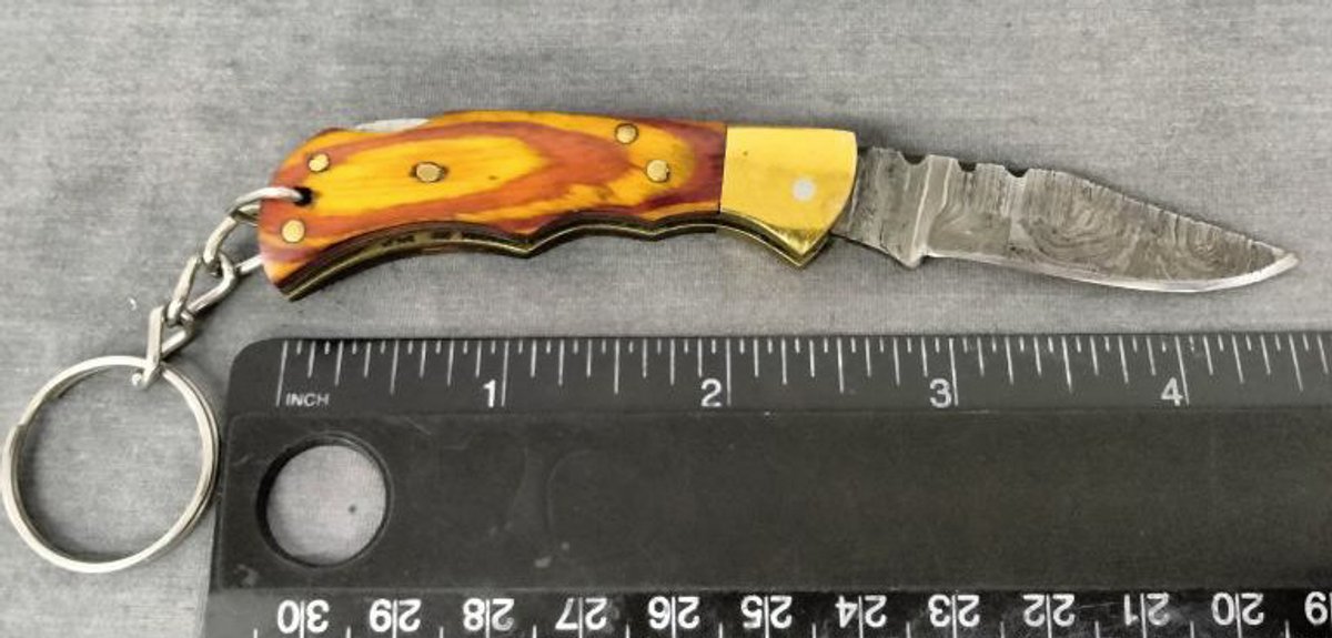 Damascus Pocket Knife Key Chain 4.5"