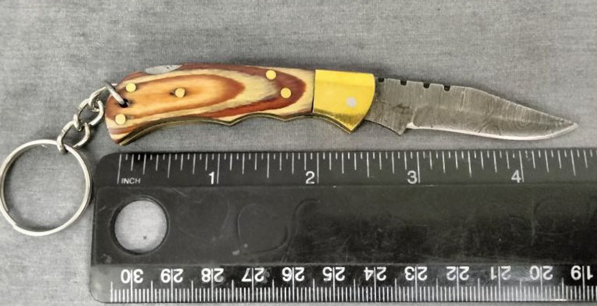 Damascus Pocket Knife Key Chain 4.5"