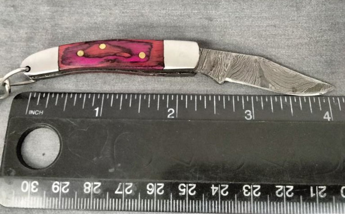 Damascus Pocket Knife Key Chain 4"