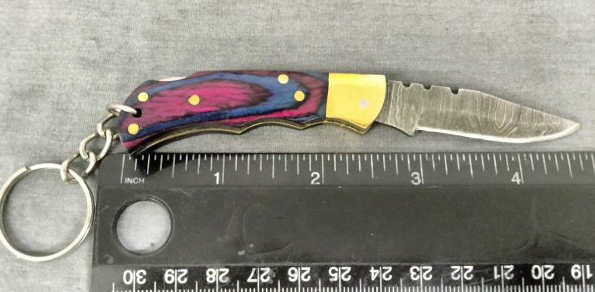 Damascus Pocket Knife Key Chain 4.75"