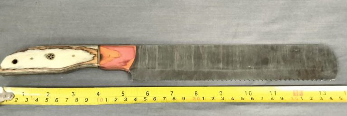 Damascus Serrated Knife 14" Orange & Tan Handle