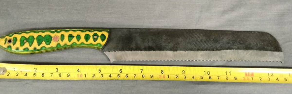Serrated Knife 14" Yellow & Green Handle
