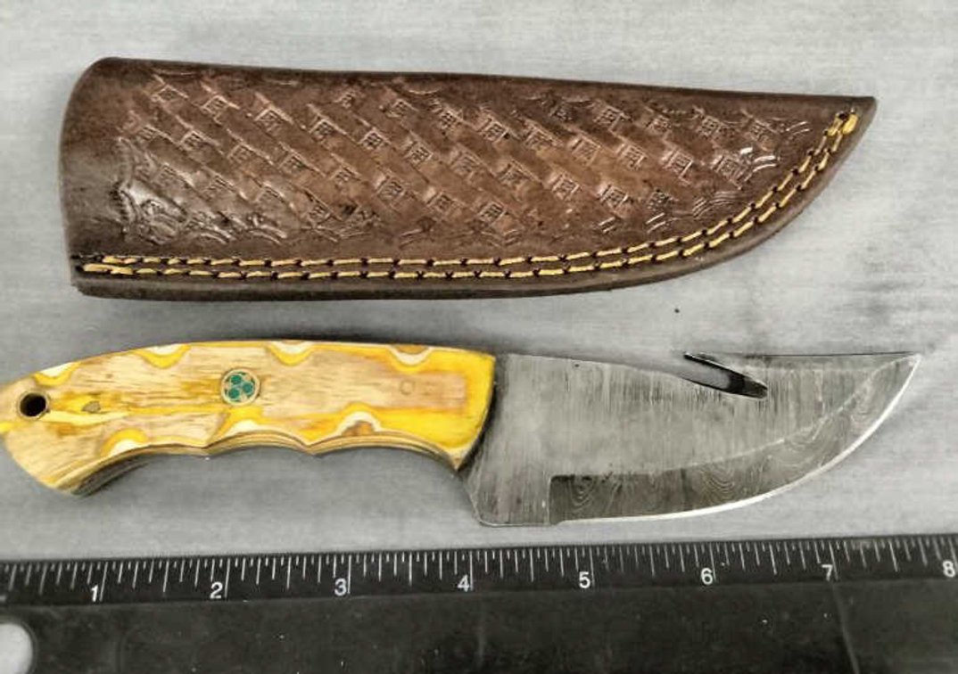Damascus Gut Hook Knife 8" w/Sheath