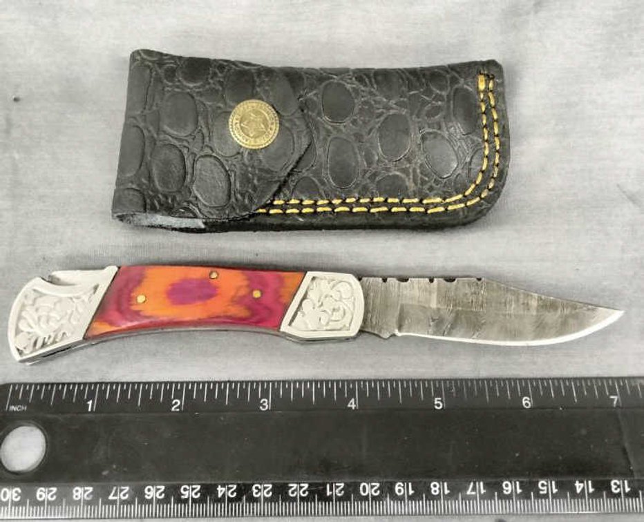 Damascus Pocket Knife 7" w/Belt Holder