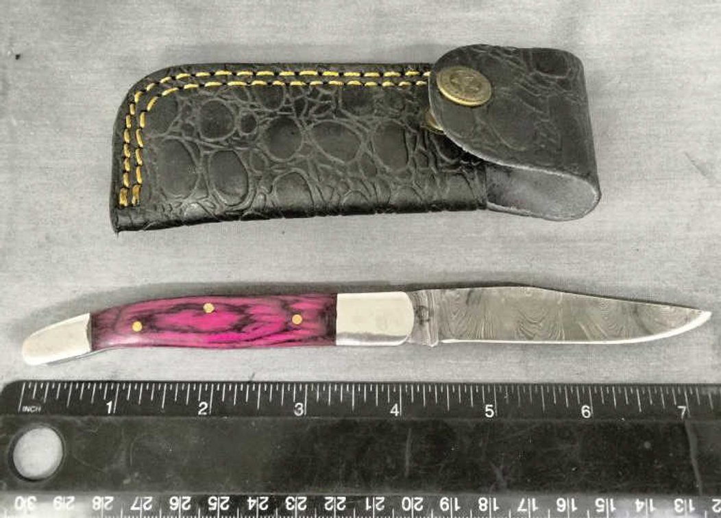 Damascus Pocket Knife 7.25" w/Belt Holder